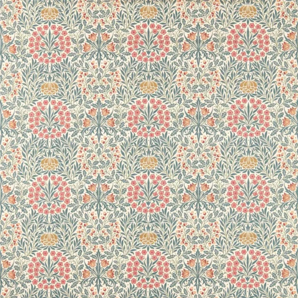 Daisy & Oak Fabric - Madder / Teal by red botanical linen fabric from William Morris & Co