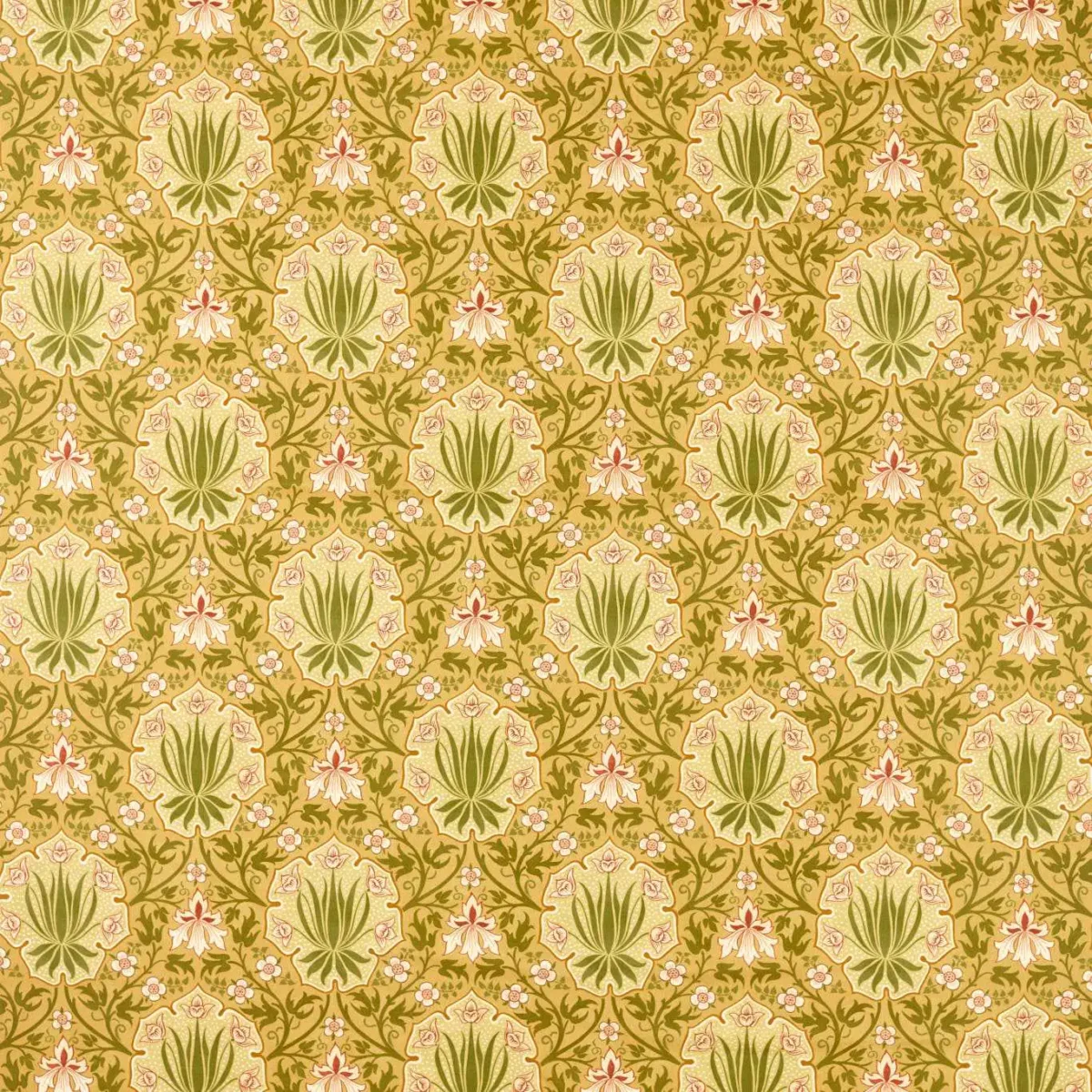 Iris & Rose Fabric - Gold by yellow botanical linen fabric from William Morris & Co
