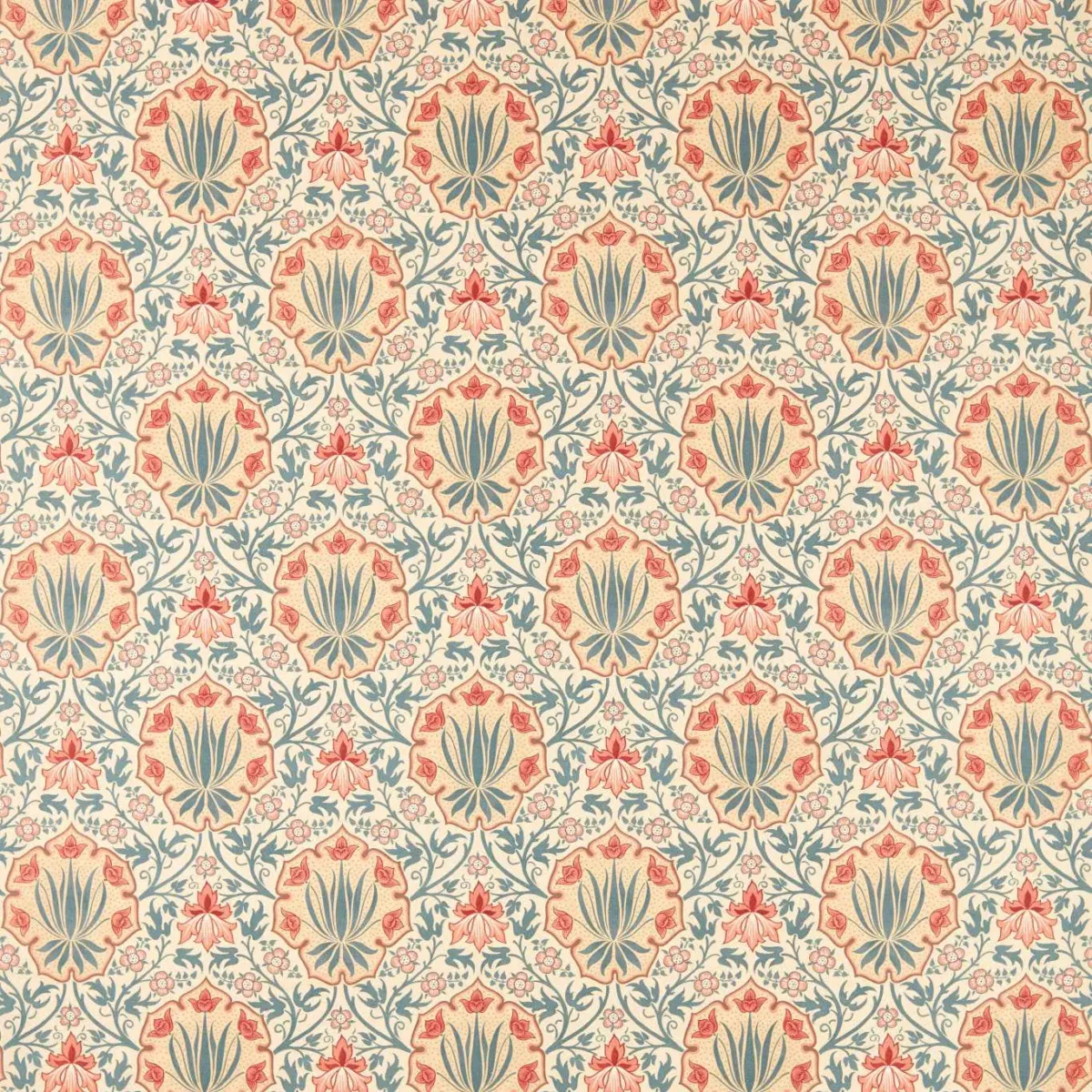 Iris & Rose Fabric - Indigo / Crimson by blue botanical linen fabric from William Morris & Co