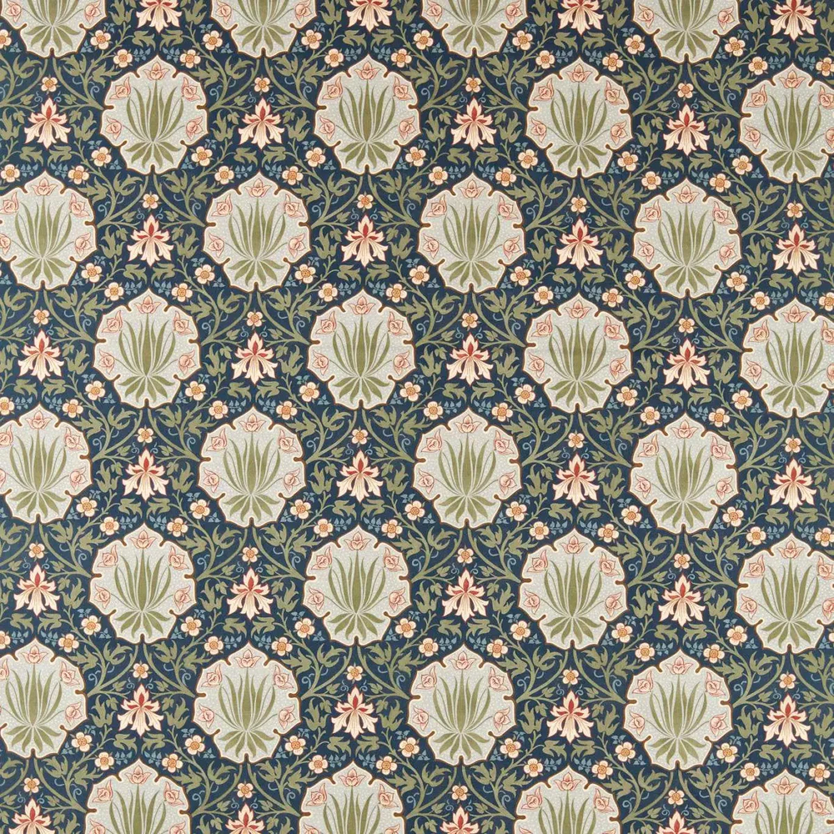 Iris & Rose Fabric - Indigo / Thyme by blue botanical linen fabric from William Morris & Co