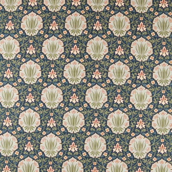 Iris & Rose Fabric - Indigo / Thyme by blue botanical linen fabric from William Morris & Co