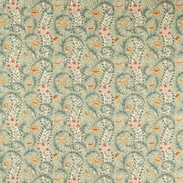 Wild Tulip & Vine Fabric - Beayleaf / Ochre by green botanical linen fabric from William Morris & Co