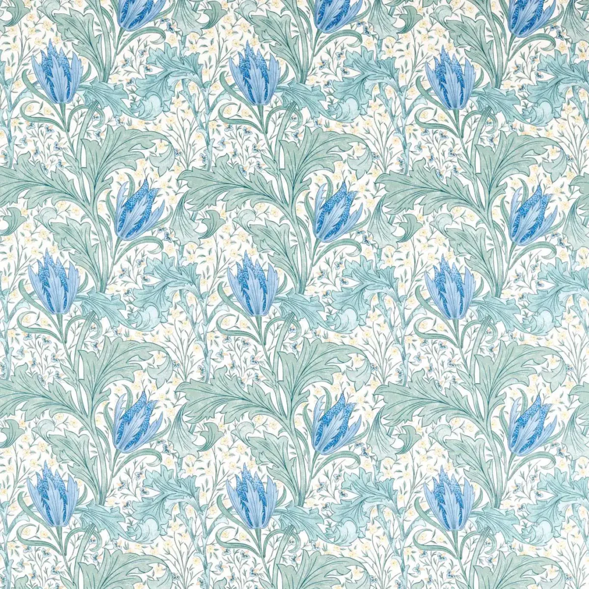 Lent Lily Fabric - Cornflower Blue by blue botanical linen fabric from William Morris & Co
