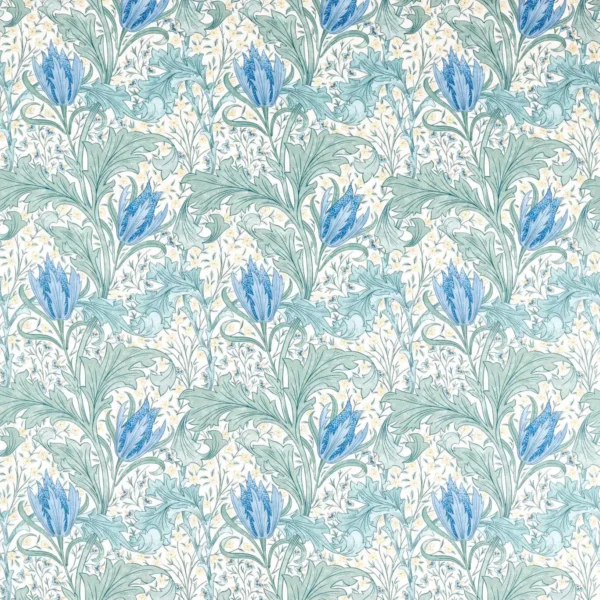 Lent Lily Fabric - Cornflower Blue by blue botanical linen fabric from William Morris & Co
