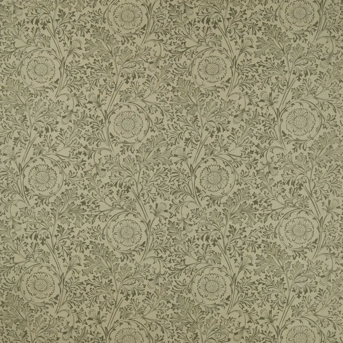 Chamomile Fabric - Bayleaf by green botanical linen fabric from William Morris & Co