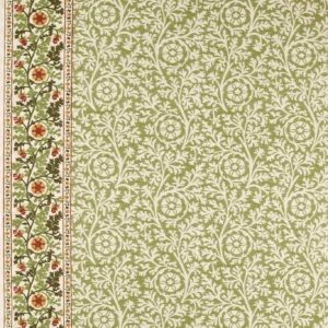 green botanical embroideried fabric from William Morris & Co