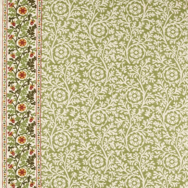 Chamomile Embroidery Fabric - Forest by green botanical embroideried fabric from William Morris & Co