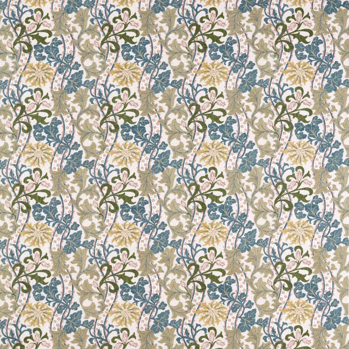 blue botanical embroideried fabric from William Morris & Co