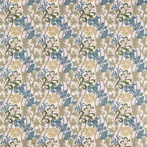 blue botanical embroideried fabric from William Morris & Co