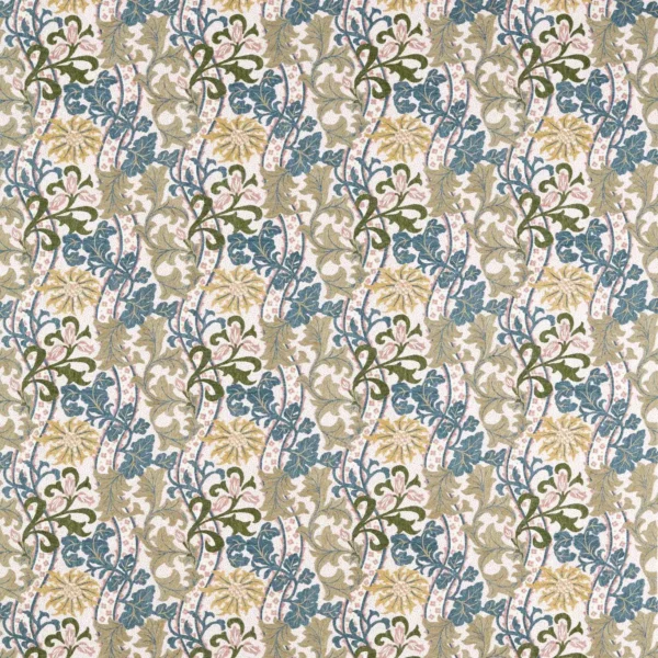Cornflower Embroidery Fabric - Lemon / Nettle by blue botanical embroideried fabric from William Morris & Co