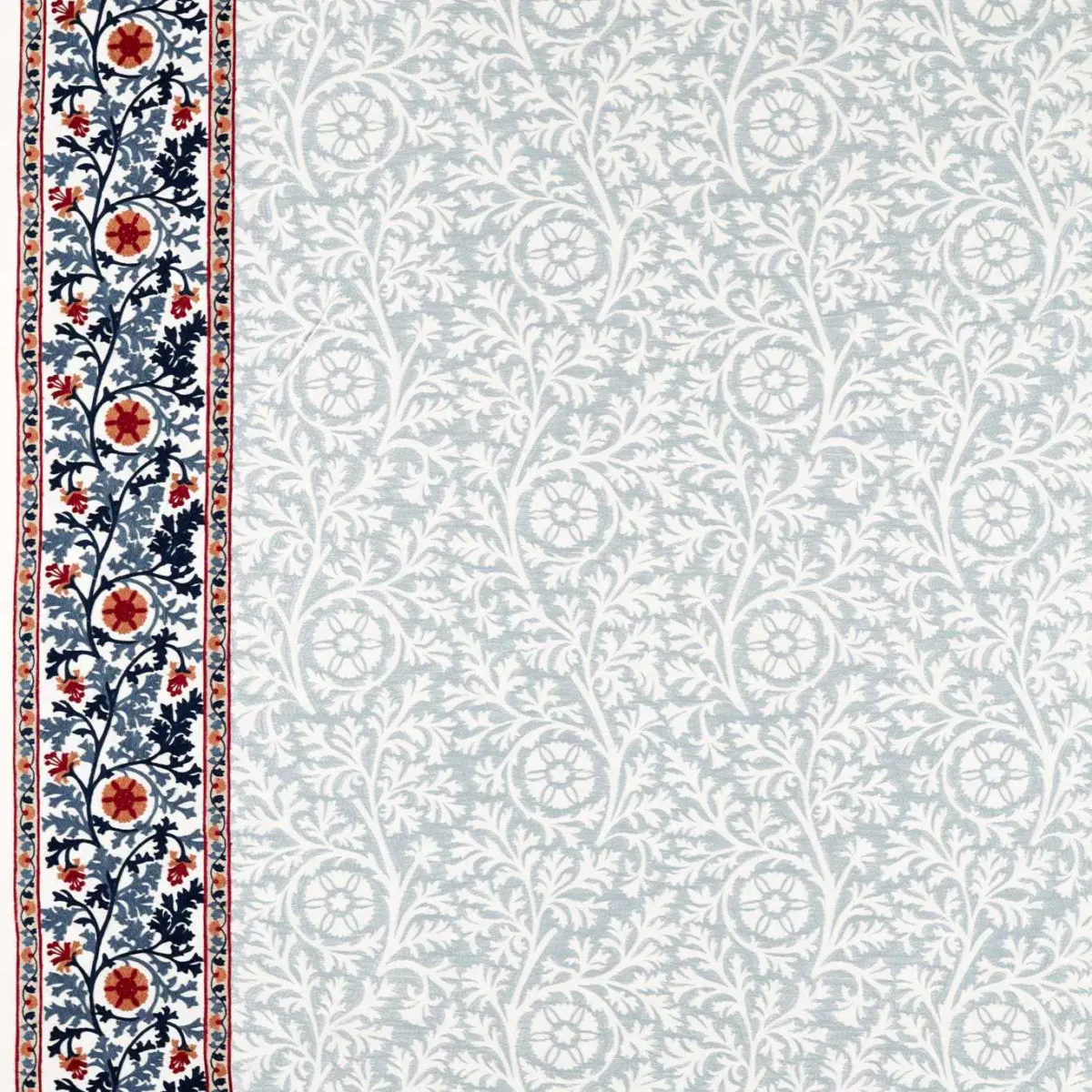 Chamomile Embroidery Fabric - Woad by blue botanical embroideried fabric from William Morris & Co