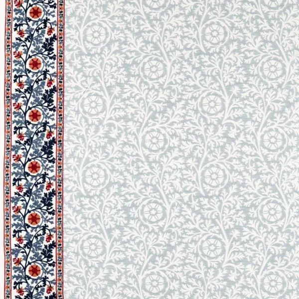 Chamomile Embroidery Fabric - Woad by blue botanical embroideried fabric from William Morris & Co