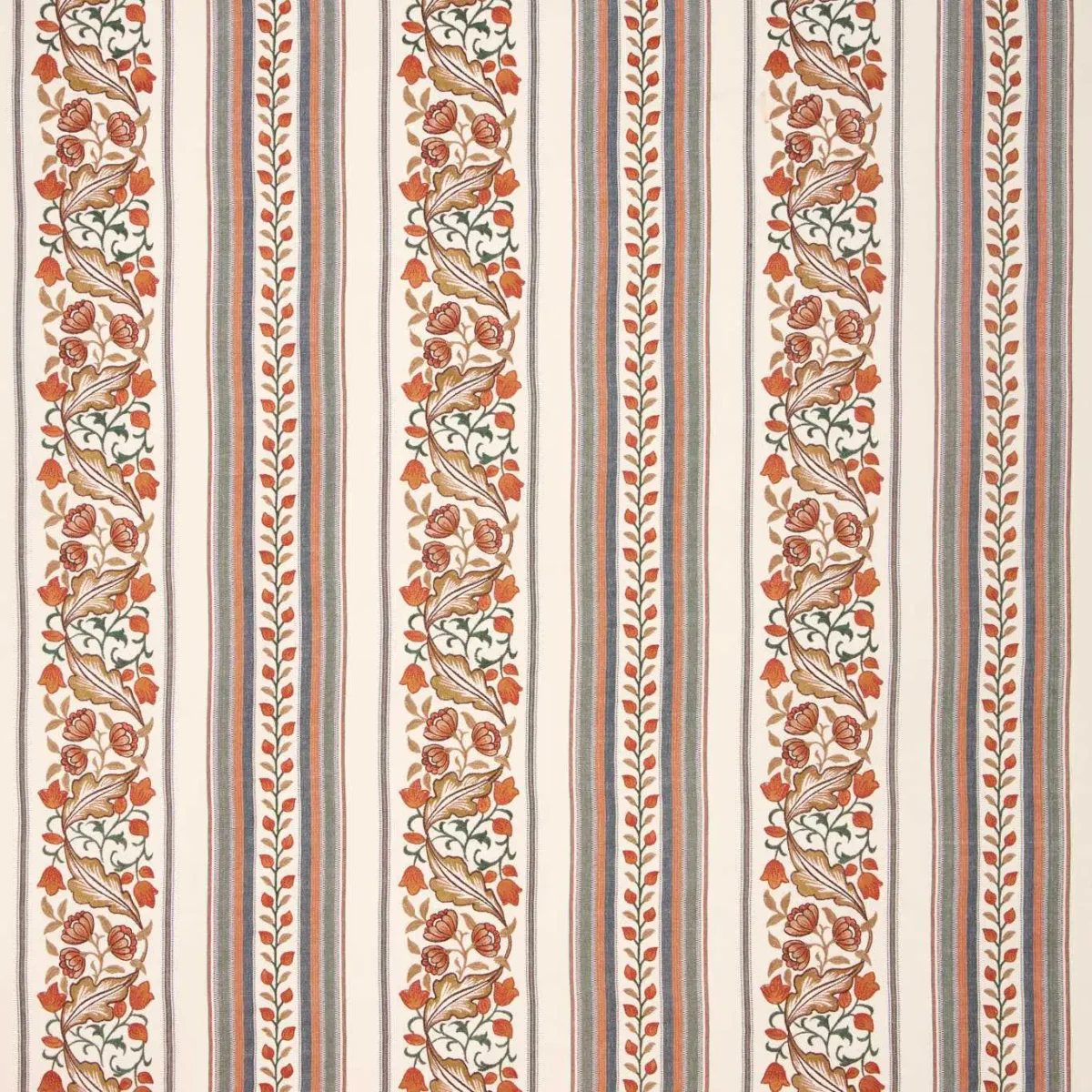 red botanical embroideried fabric from William Morris & Co
