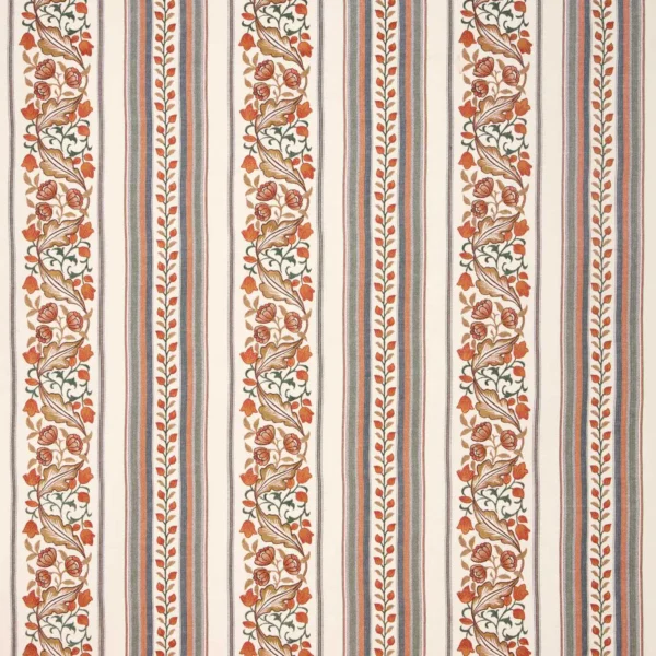 Bluebell & Peony Embroidery Fabric - Russet / Forest by red botanical embroideried fabric from William Morris & Co