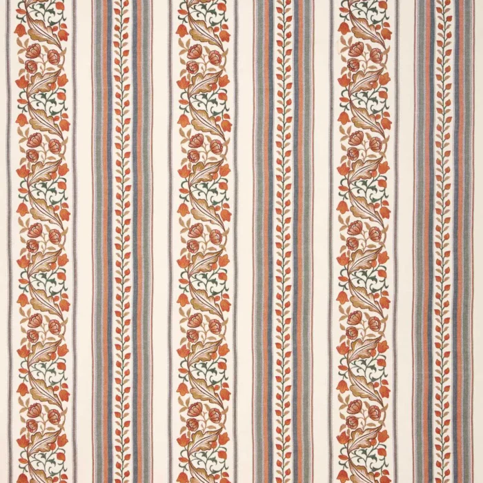 Bluebell & Peony Embroidery Fabric - Russet / Forest swatch