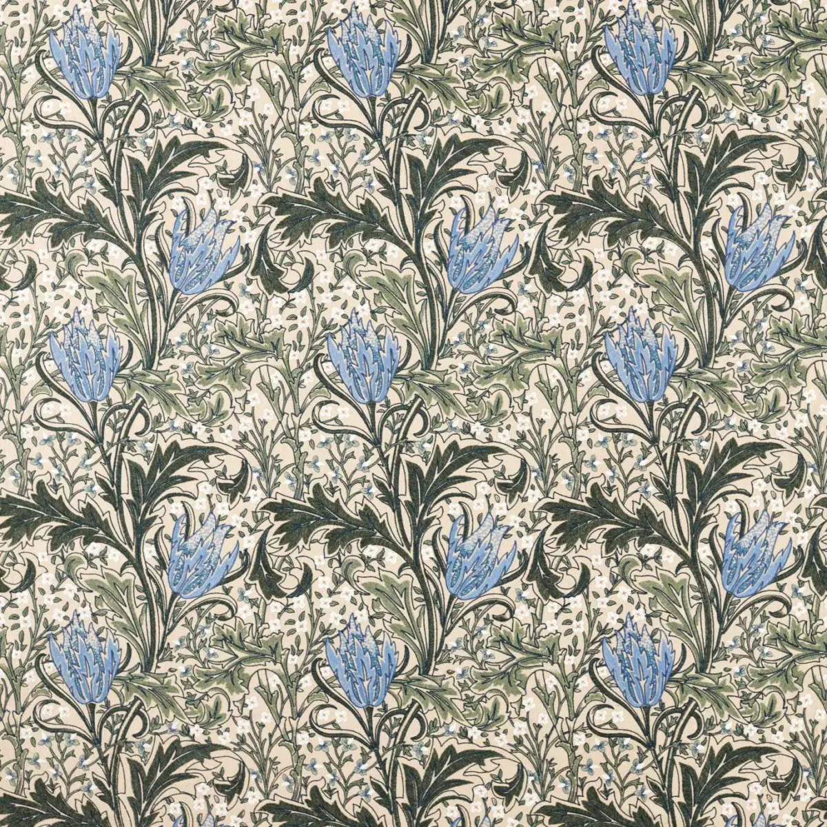 Lent Lily Embroidery Fabric - Forest / Cornflower Blue by blue botanical embroideried fabric from William Morris & Co