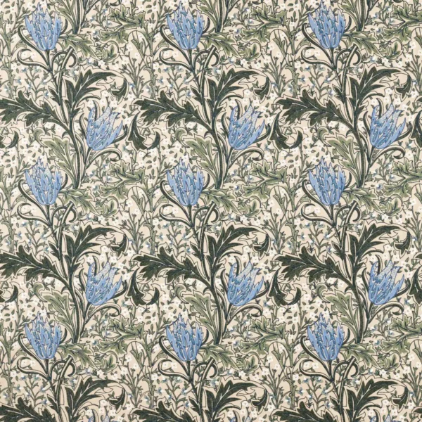 Lent Lily Embroidery Fabric - Forest / Cornflower Blue by blue botanical embroideried fabric from William Morris & Co