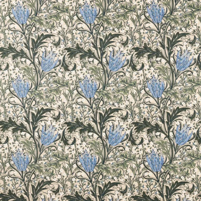 Lent Lily Embroidery Fabric - Forest / Cornflower Blue swatch