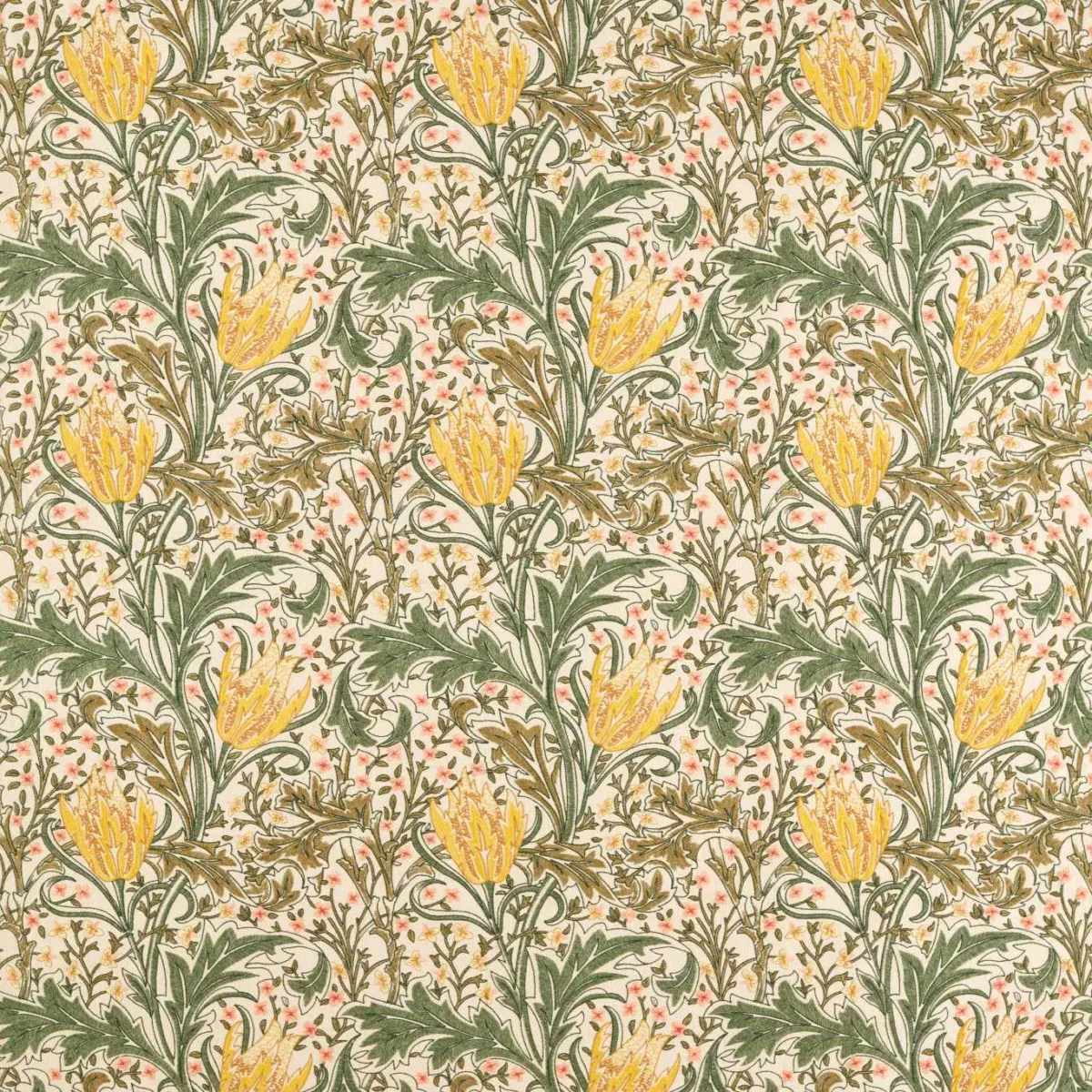Lent Lily Embroidery Fabric - Artichoke / Weld by yellow botanical embroideried fabric from William Morris & Co
