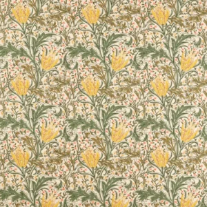 yellow botanical embroideried fabric from William Morris & Co