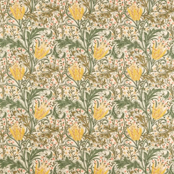 Lent Lily Embroidery Fabric - Artichoke / Weld by yellow botanical embroideried fabric from William Morris & Co