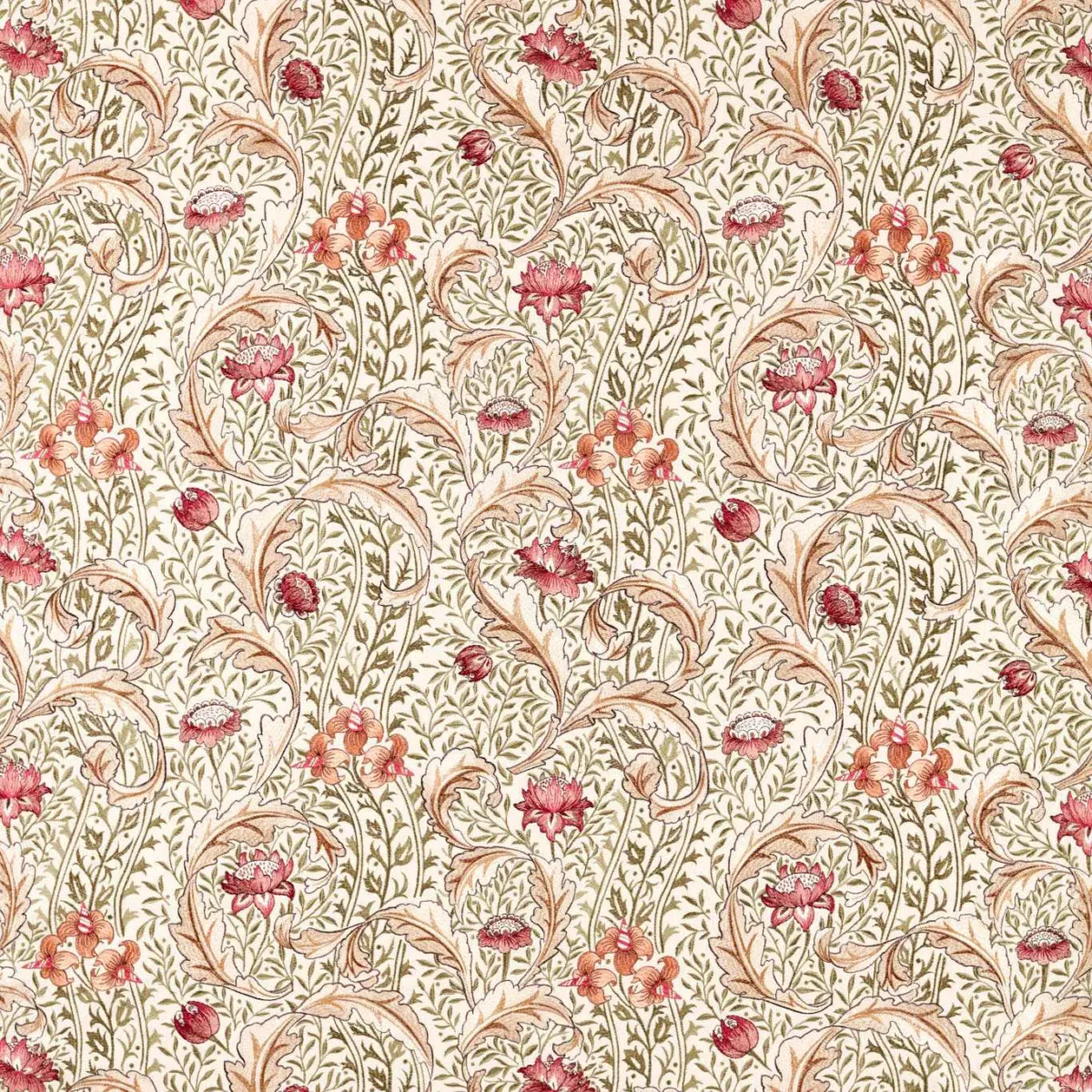 red botanical embroideried fabric from William Morris & Co