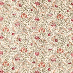 red botanical embroideried fabric from William Morris & Co