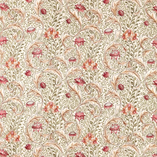 Wild Tulip & Vine Embroidery Fabric - Rose / Bayleaf by red botanical embroideried fabric from William Morris & Co