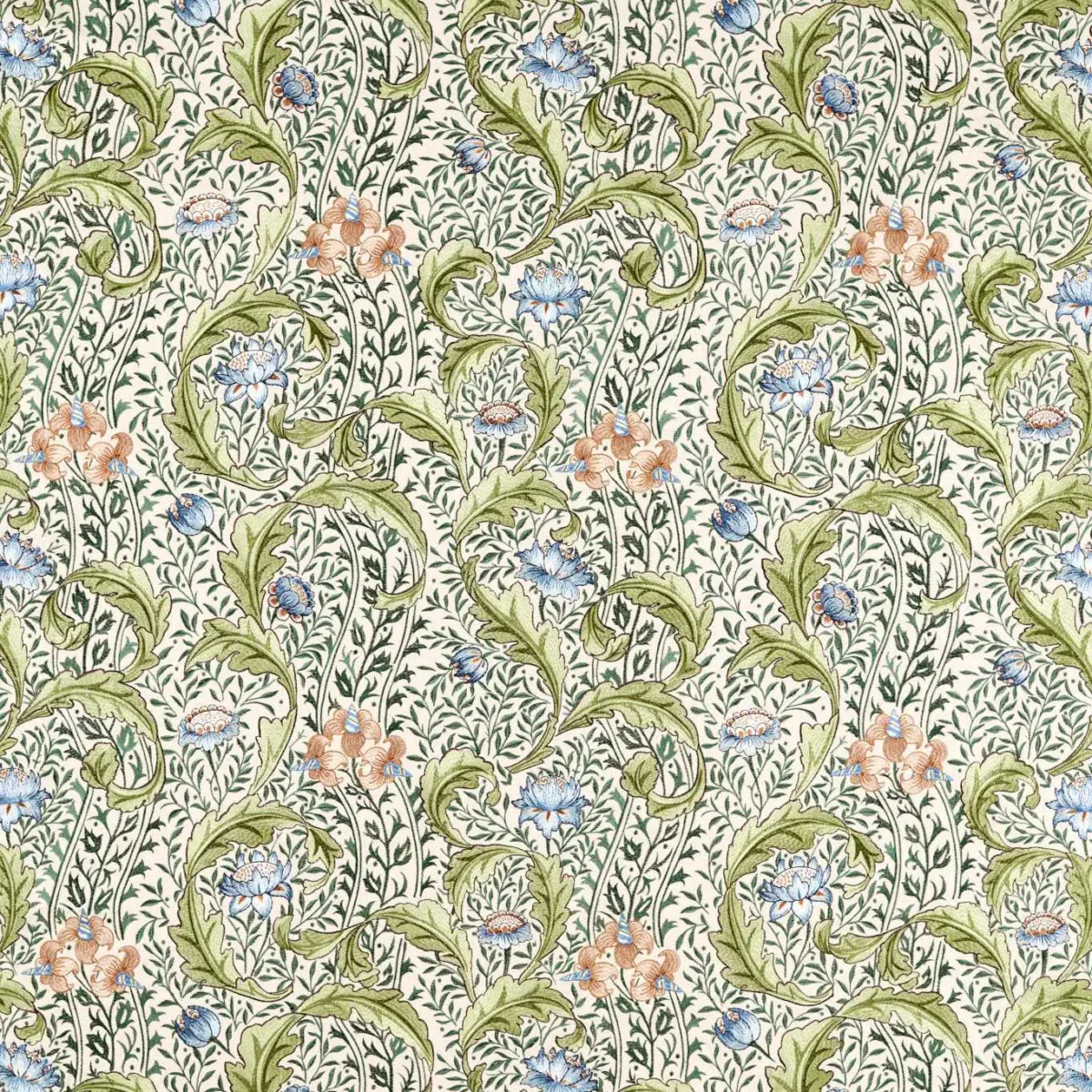 green botanical embroideried fabric from William Morris & Co