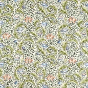 green botanical embroideried fabric from William Morris & Co
