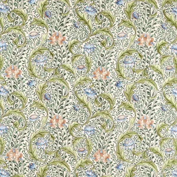 green botanical embroideried fabric from William Morris & Co