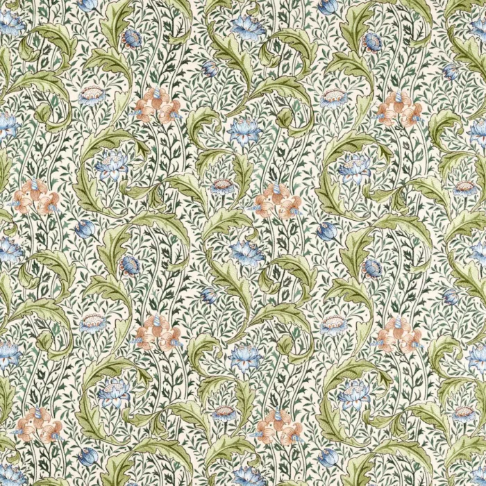 Wild Tulip & Vine Embroidery Fabric - Nettle / Woad swatch