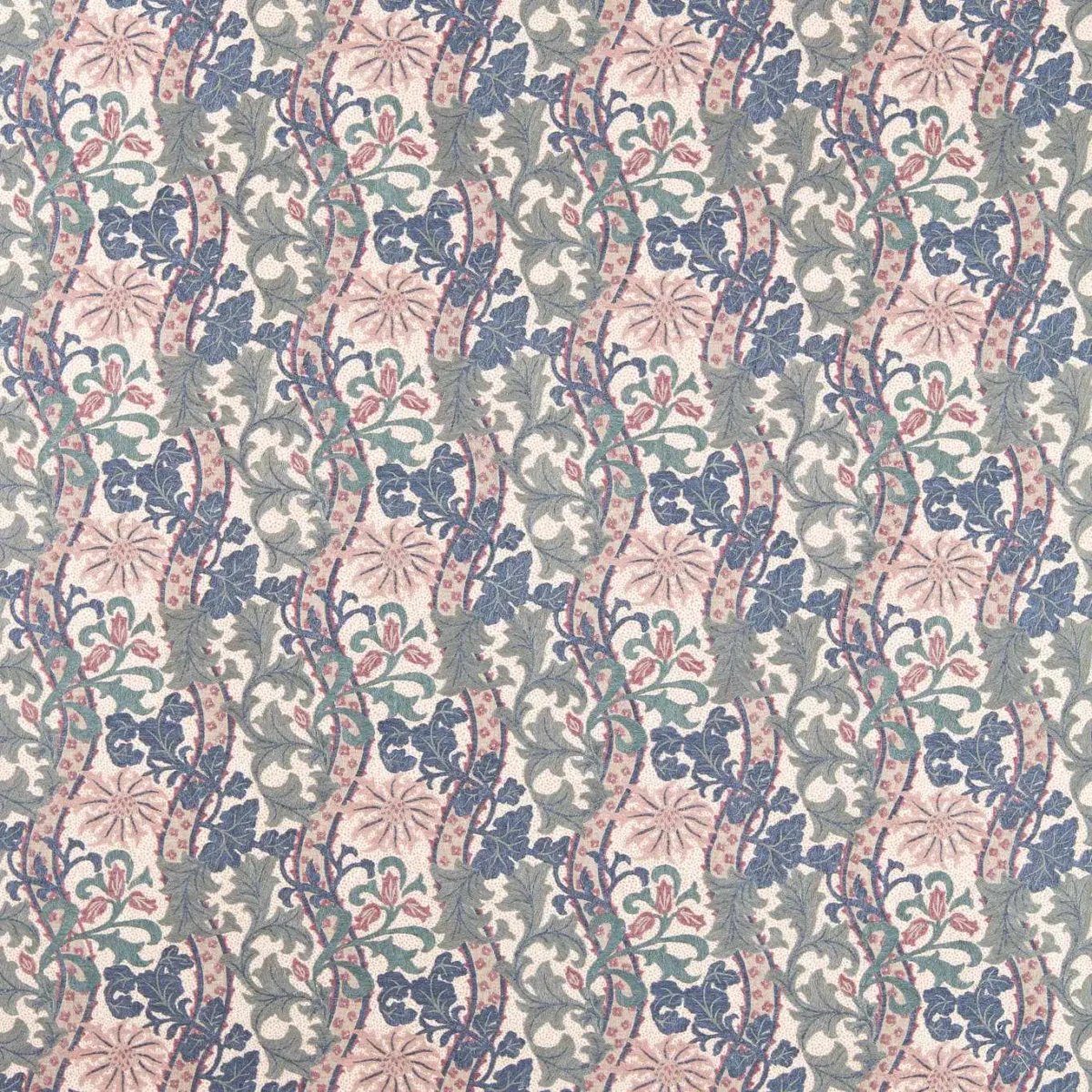 blue botanical embroideried fabric from William Morris & Co