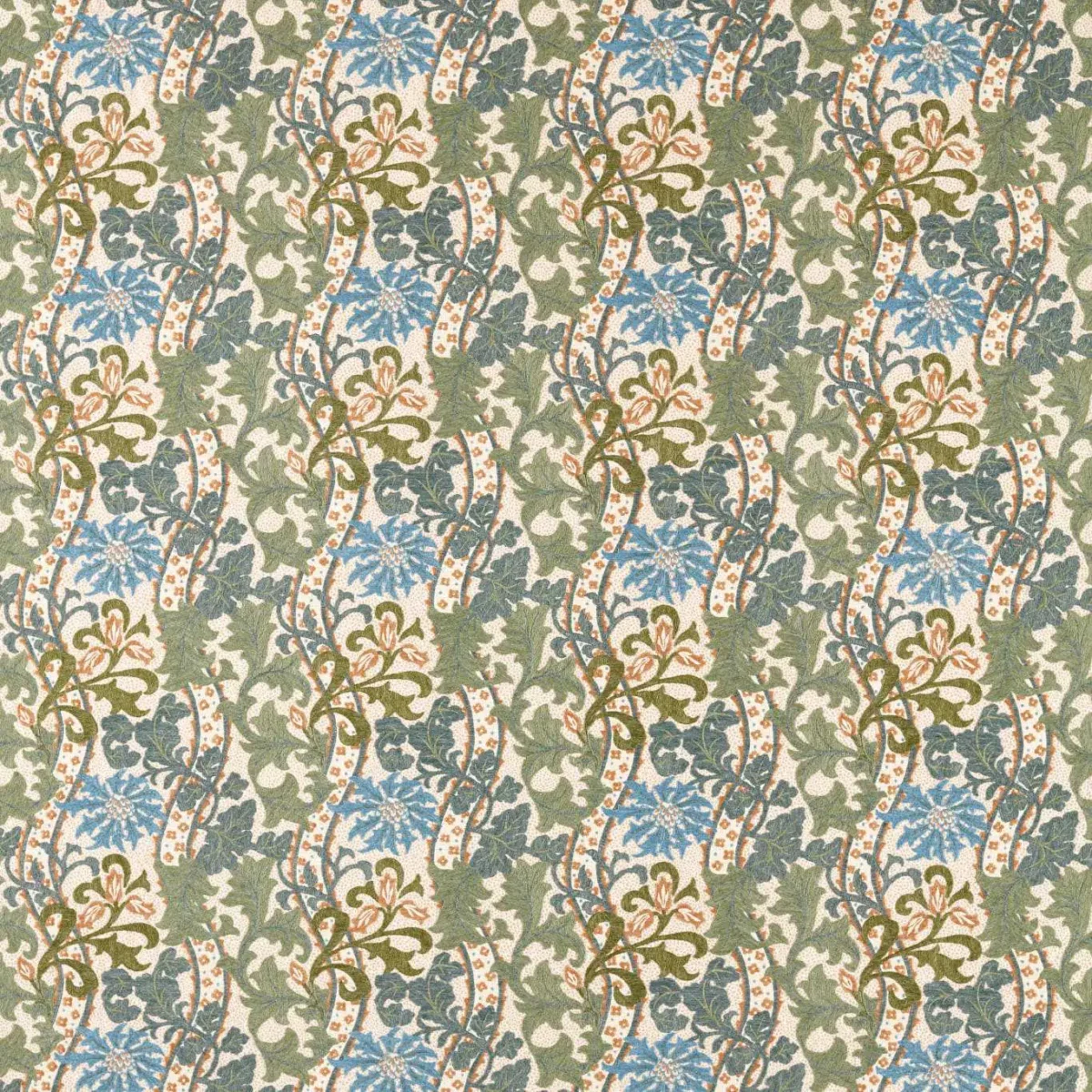 Cornflower Embroidery Fabric - Woad / Forest by green botanical embroideried fabric from William Morris & Co