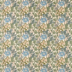 green botanical embroideried fabric from William Morris & Co