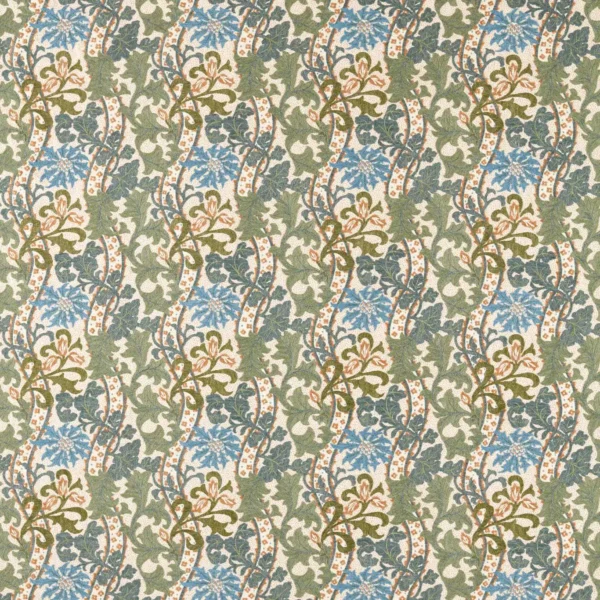 Cornflower Embroidery Fabric - Woad / Forest by green botanical embroideried fabric from William Morris & Co