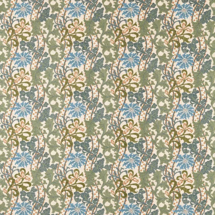 Cornflower Embroidery Fabric - Woad / Forest swatch