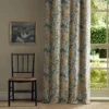 yellow botanical curtain with window and chair