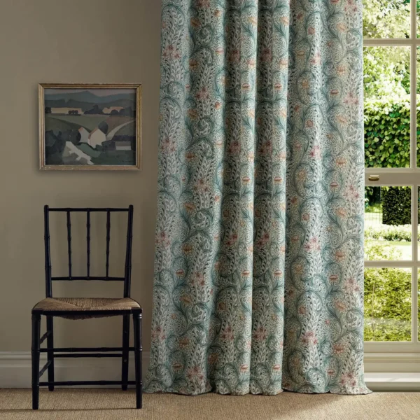 Wild Tulip & Vine Fabric - Beayleaf / Ochre by green botanical curtain with window and chair