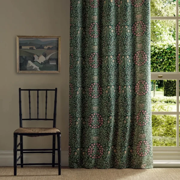 Daisy & Oak Fabric - Forest by green botanical curtain with window and chair