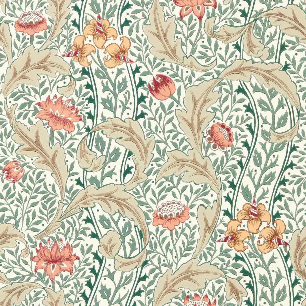 Wild Tulip & Vine Wallpaper - Coral / Teal by multicolour botanical wallpaper from william morris & co