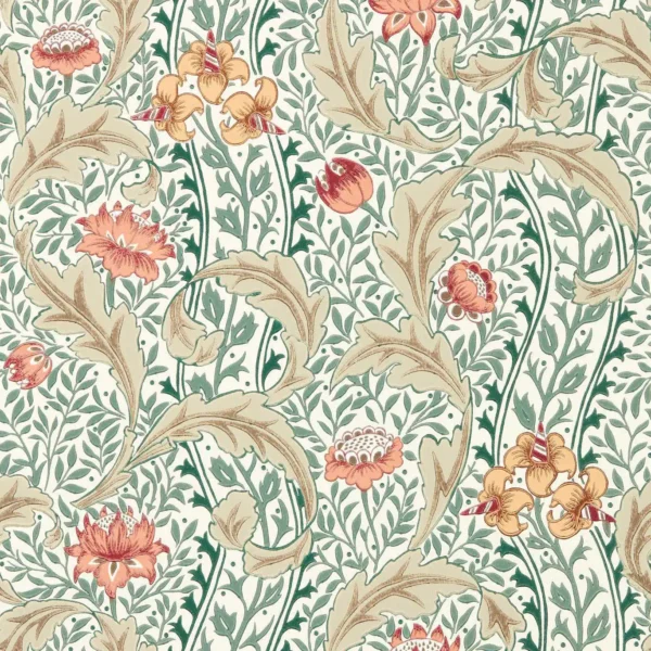 Wild Tulip & Vine Wallpaper - Coral / Teal by multicolour botanical wallpaper from william morris & co