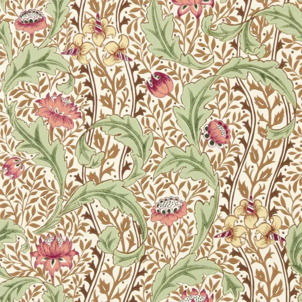 Wild Tulip & Vine Wallpaper - Rose / Linen by yellow botanical wallpaper from william morris & co