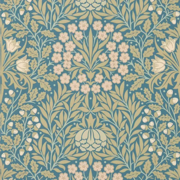 Daisy & Oak Wallpaper - Powder Blue / Blush by green botanical wallpaper from william morris & co