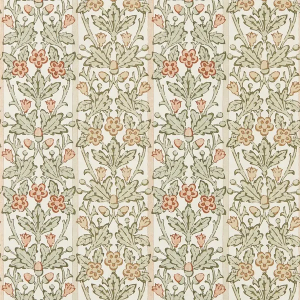 Oak & Blossom Wallpaper - Chestnut / Primrose by green botanical wallpaper from william morris & co