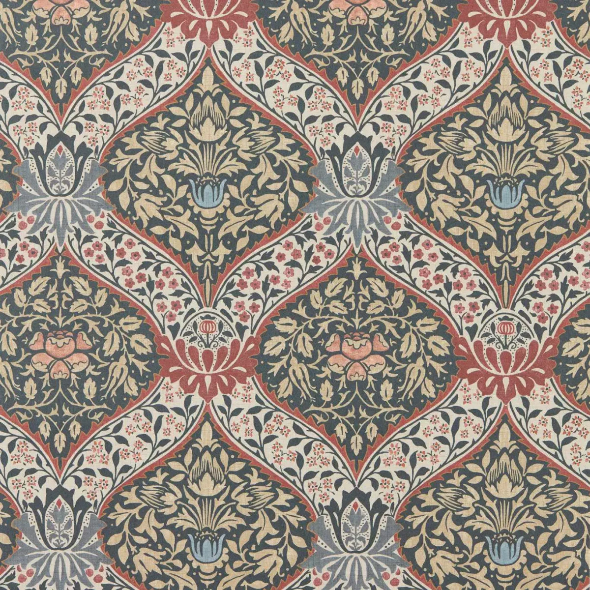 Norbury Wallpaper - Brick / Teal by orange botanical wallpaper from william morris & co