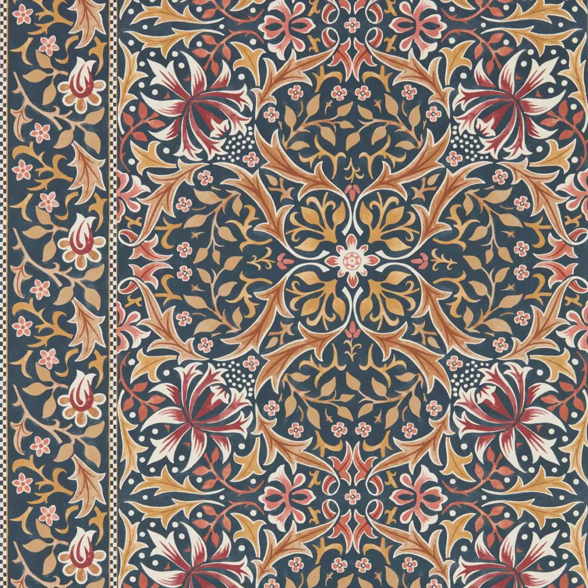 Walthamstow Wallpaper - Indigo / Gold by green botanical wallpaper from william morris & co