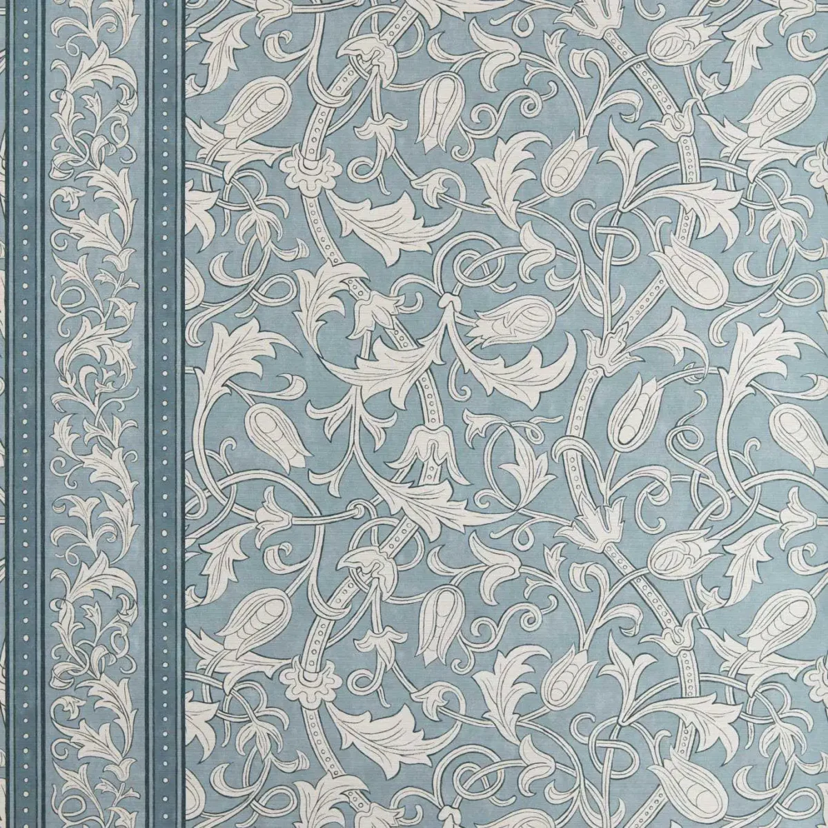 Etched Scrolling Tulip Wallpaper - Faded Indigo by blue botanical wallpaper from william morris & co