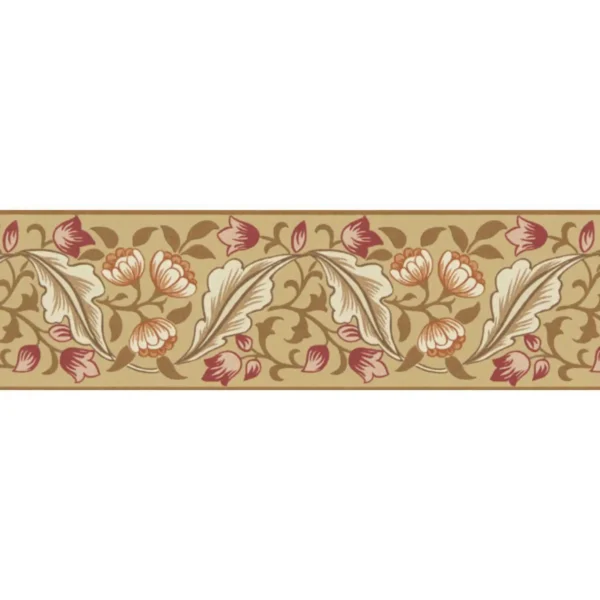 Bluebell & Peony Border - Gold / Madder by yellow botanical wallpaper from william morris & co