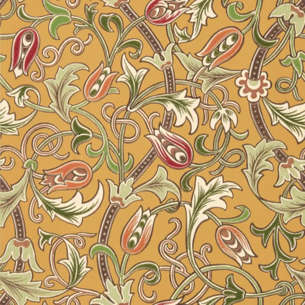 Scrolling Tulip Wallpaper - Gold by yellow botanical wallpaper from william morris & co